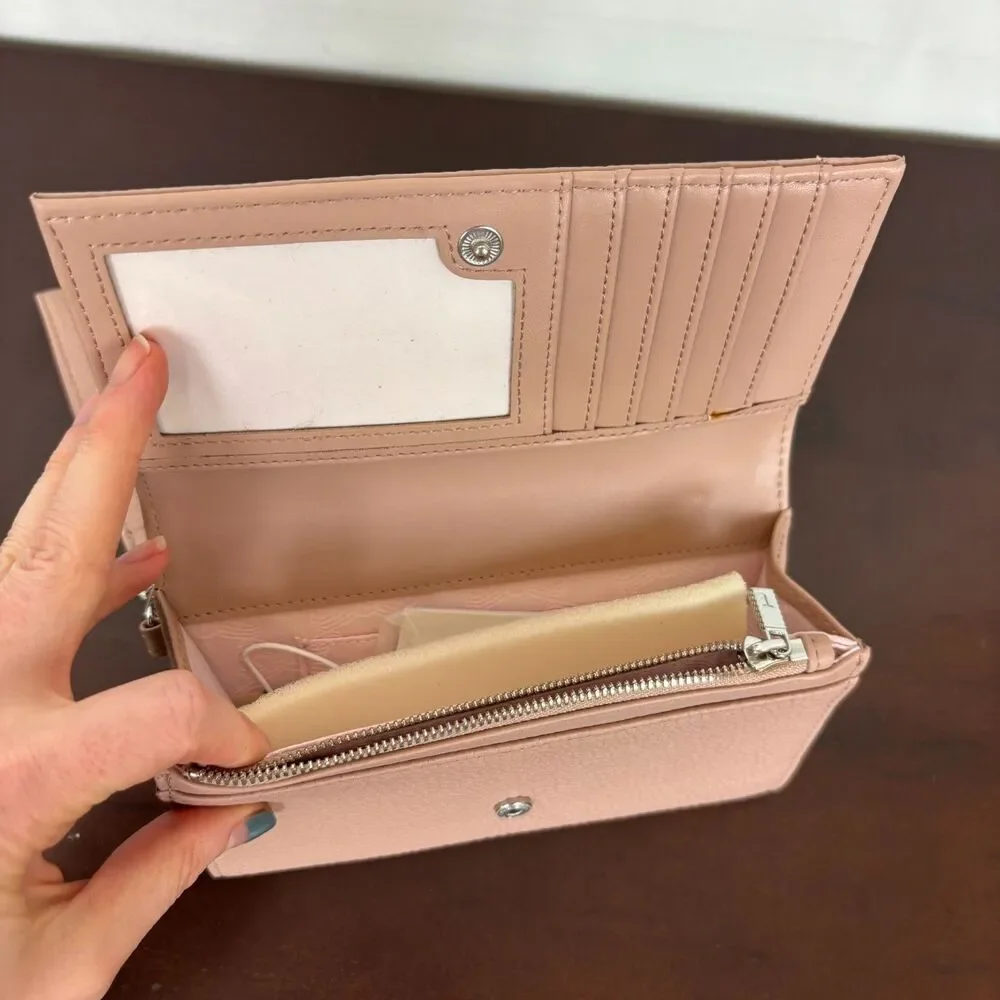 NWT Ted Baker Pebbled Taupe Tan Textured French Purse Leather Wallet Wristlet